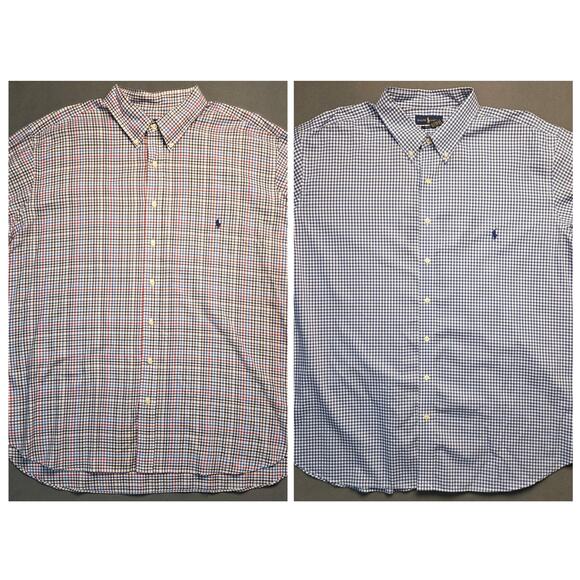 2 Ralph Lauren Mens 3XB Blue Plaid Shirts Button Down Long Sleeve Plaid Gingham - Picture 6 of 8